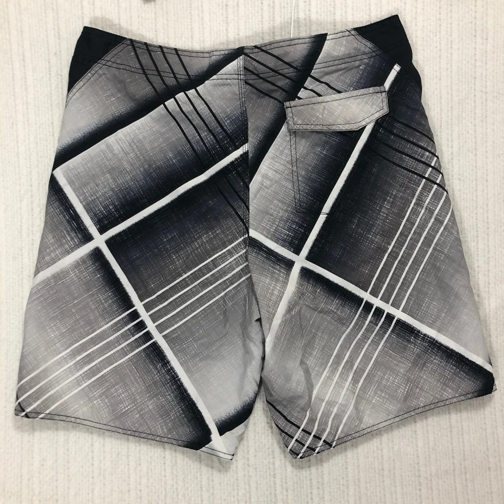Joe Boxer‎ Swim Trunks Plaid Board Shorts Quick Dry Beach Black White 34